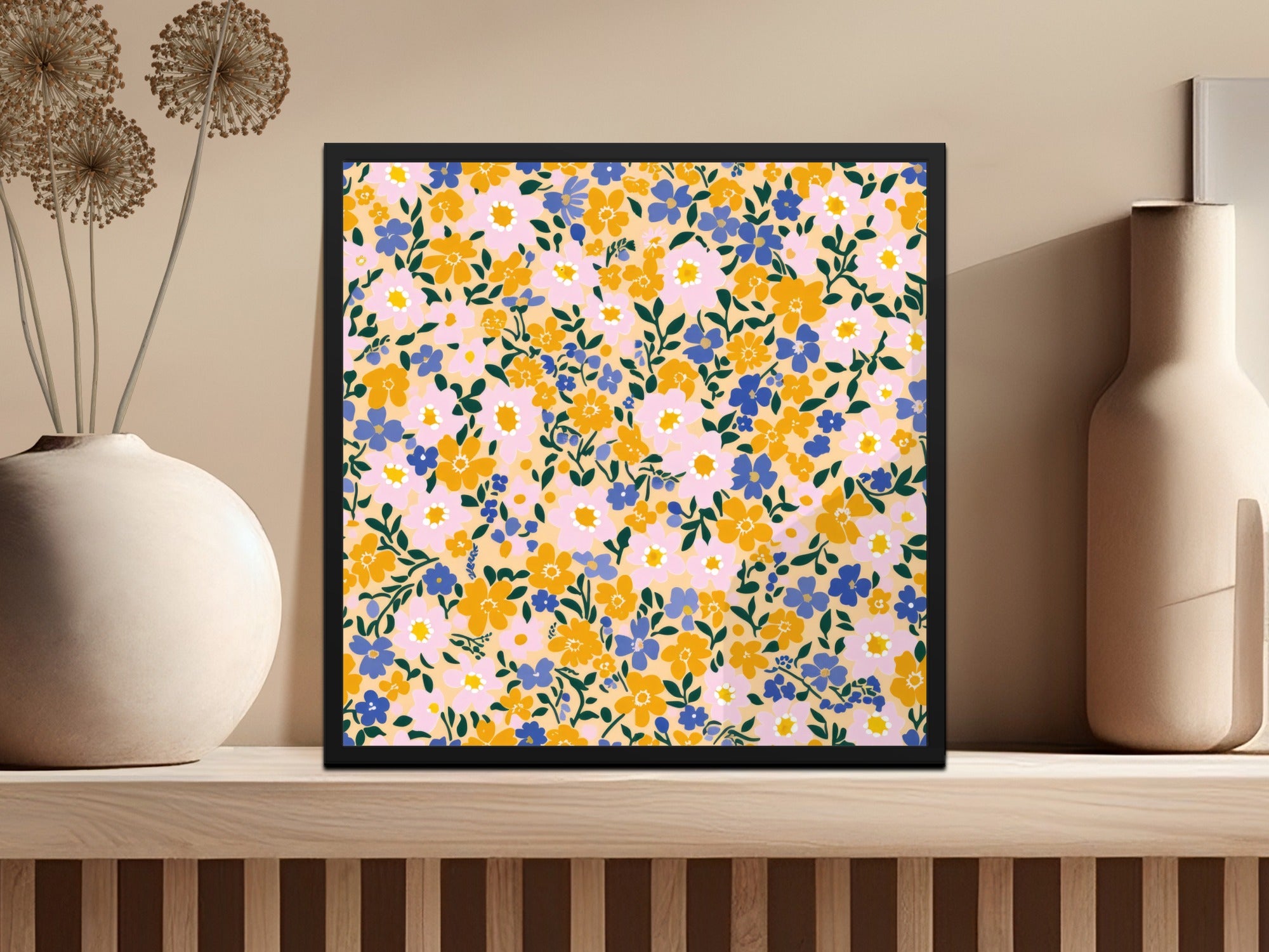 Colorful Floral Pattern in Decorative Frame Artwork