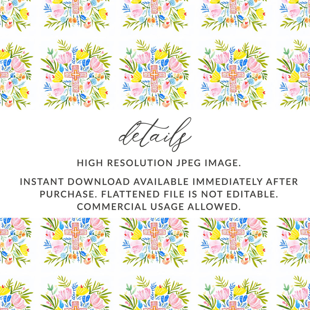 Floral Cross Watercolor Spring Design Digital product type
Floral Cross, Watercolor Pattern, Spring Flowers, Easter Design, Religious Art, Digital Pattern, Seamless Design, Commercial License, Christian Faith, Hand Painted, Colorful Floral, Boho Style, Bright Artwork, Holy Week Art, Spiritual Symbol, Botanical Cross, Scrapbook Digital, Digital Paper, Sublimation Print, Graphics Image