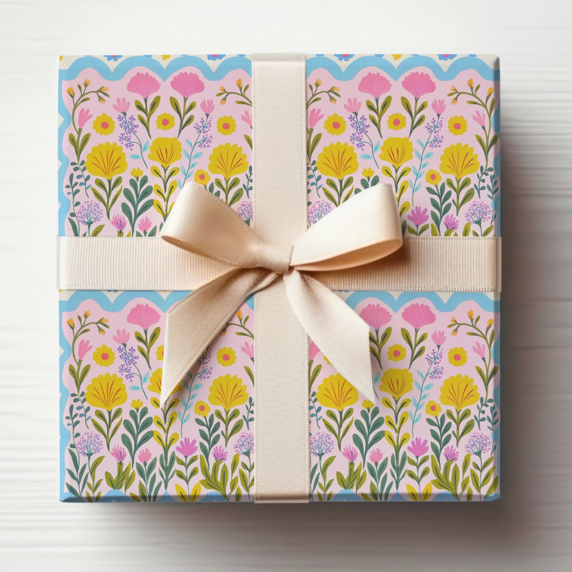 Floral Pattern Gift Wrap with Elegant Bow Design