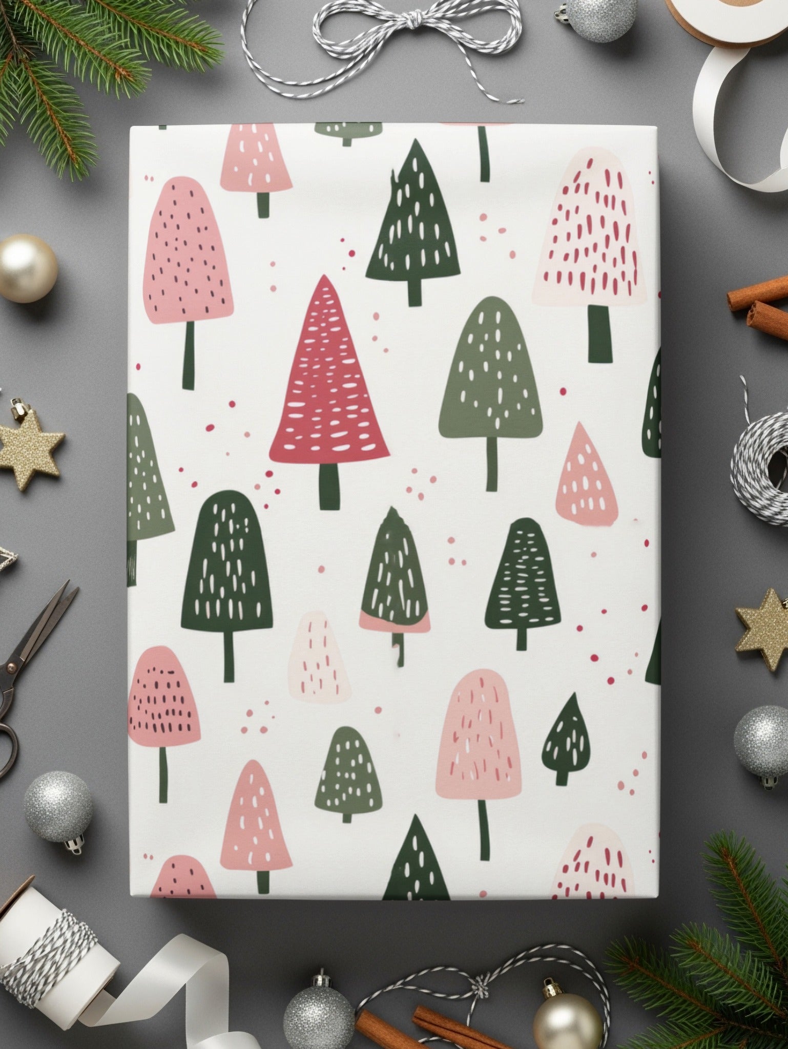 Festive Tree Pattern Wrapping Paper Holiday Gift Wrap