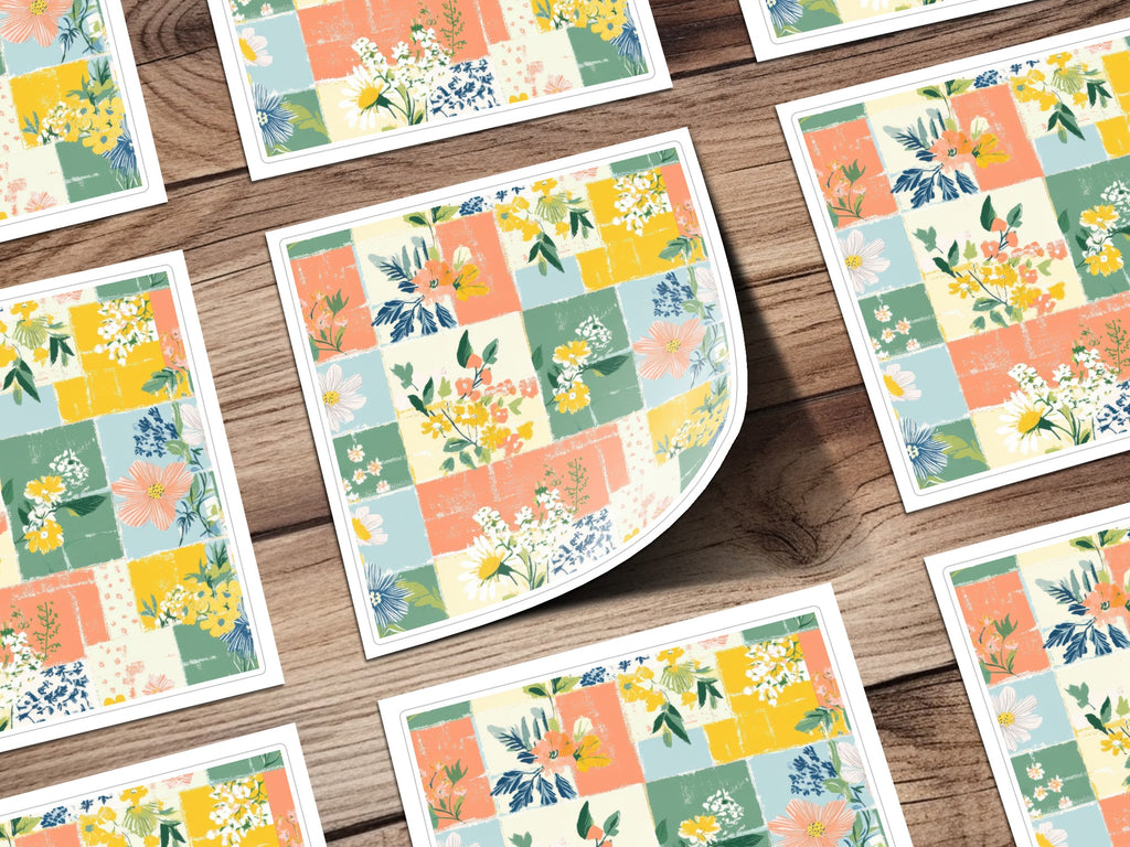 Colorful Floral Patchwork Design Sticker Sheets