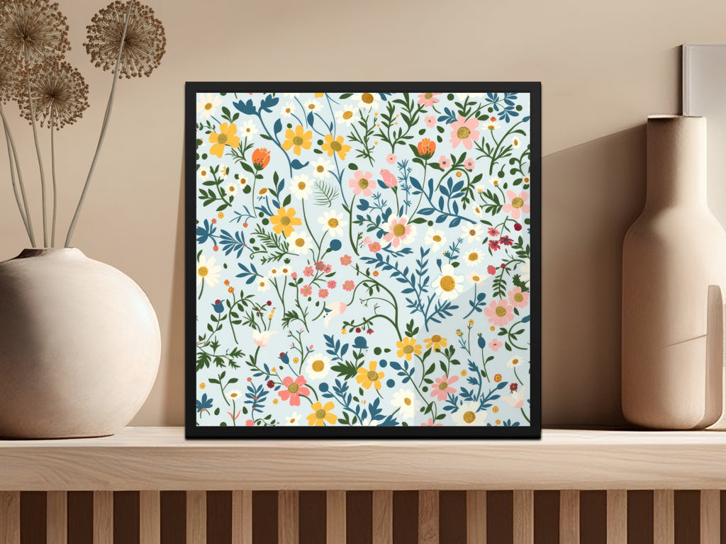 Colorful Floral Pattern in Black Frame artwork