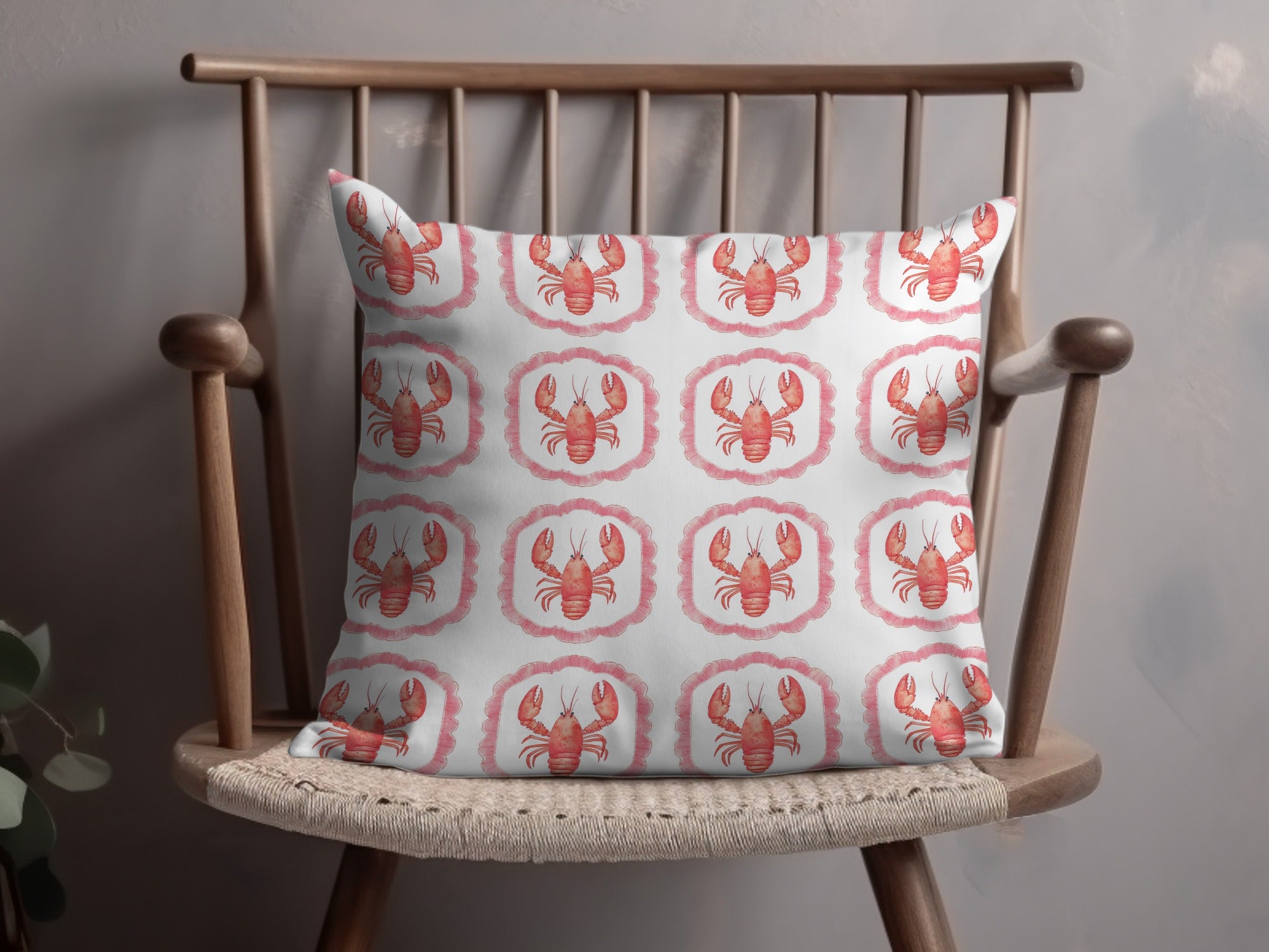 Red Lobster Repeating Pattern Scalloped Frame Pillow product type