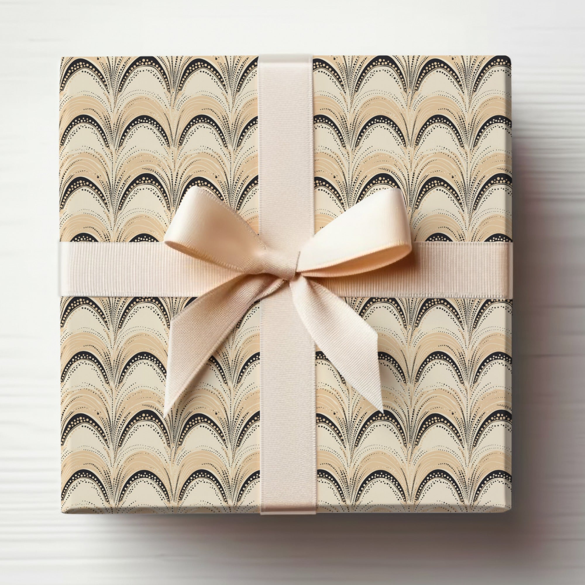 Elegant Beige Bow and Patterned Gift Wrap Box