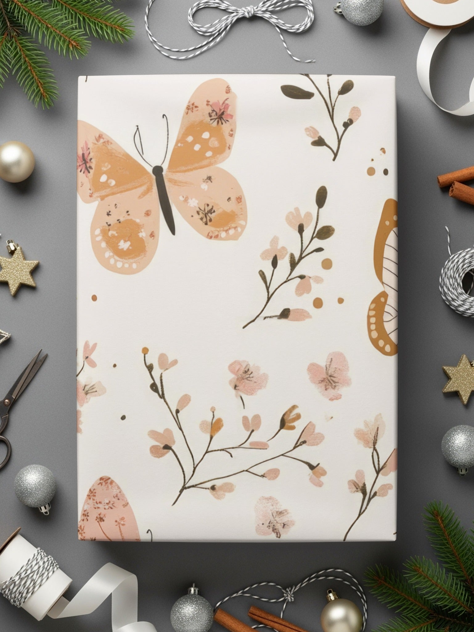 Butterfly and Floral Design Gift Wrap Paper for Gifts