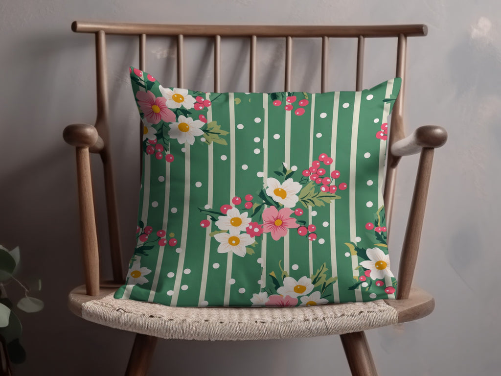 Floral Striped and Polka Dot Decorative Cushion