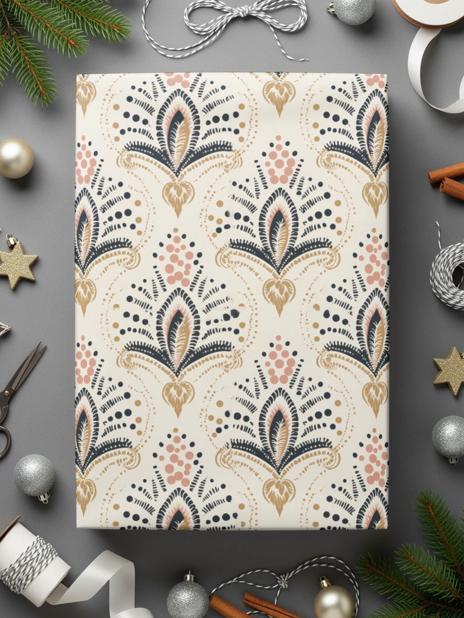 Elegant Festival Gift Wrap with Ornate Pattern Design