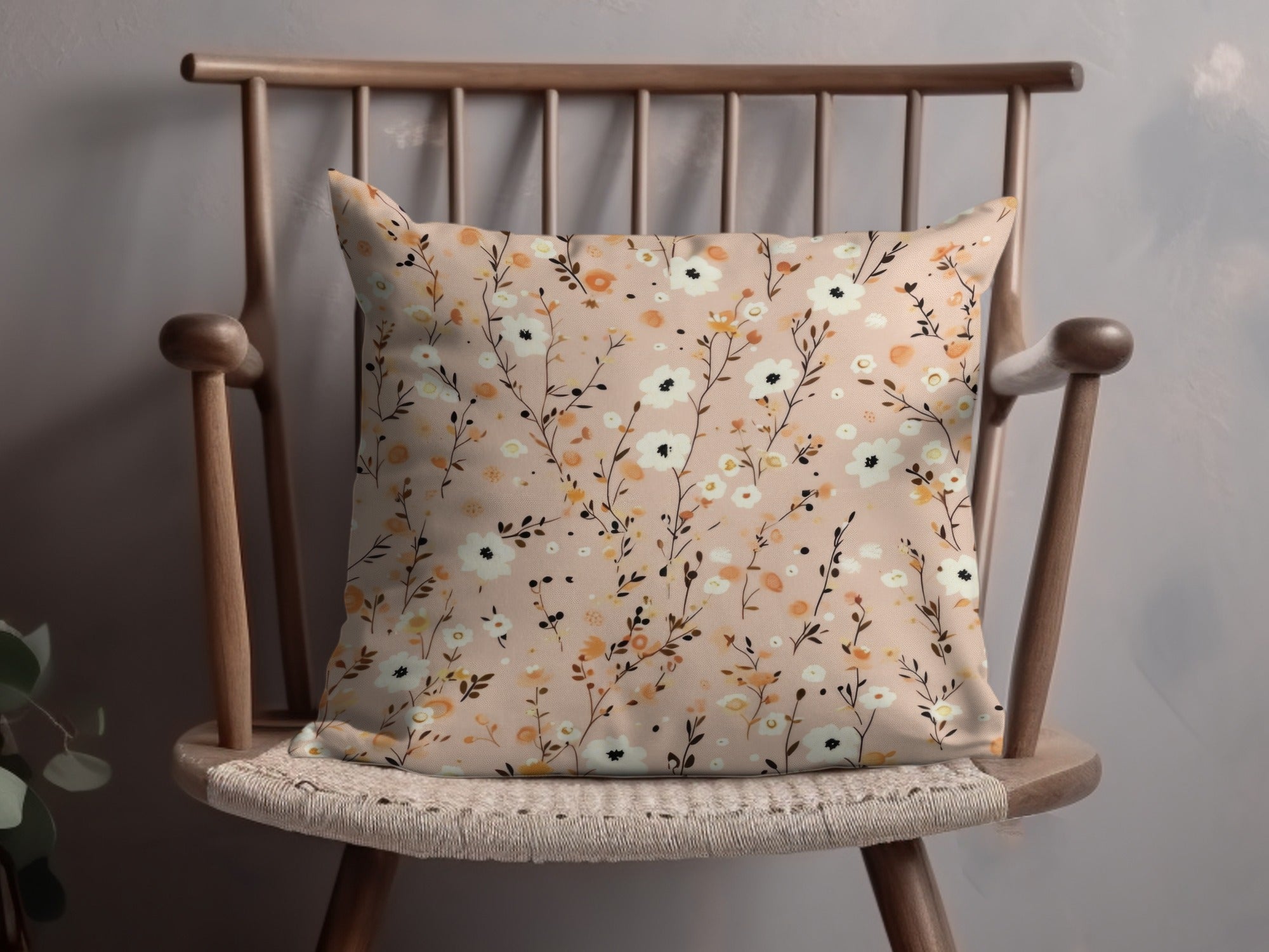 Floral Pattern Beige Decorative Throw Pillow