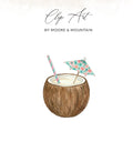 Coconut drink with umbrella and straw, "Clip Art" text above.