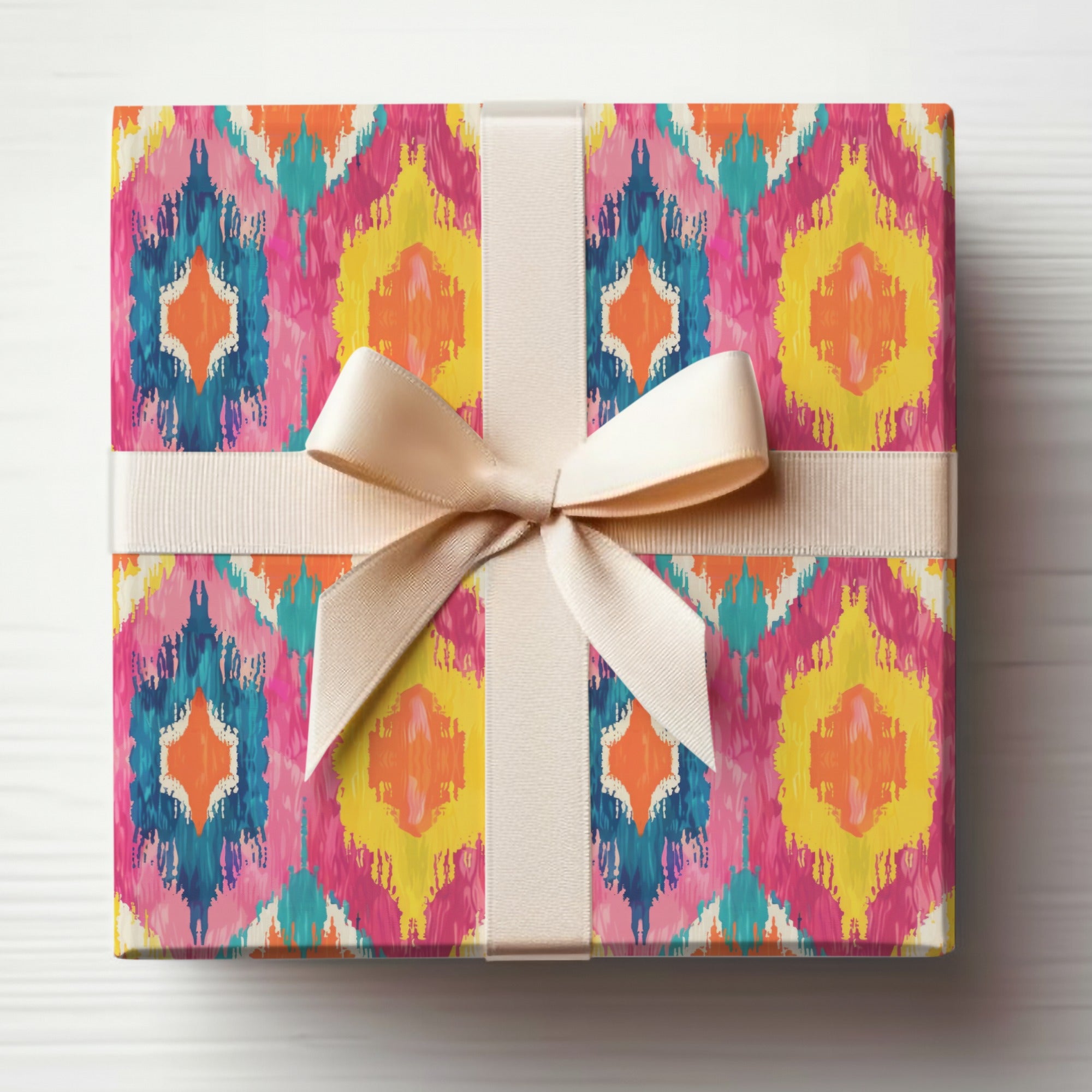 Colorful Patterned Gift Box with Ribbon Decoration