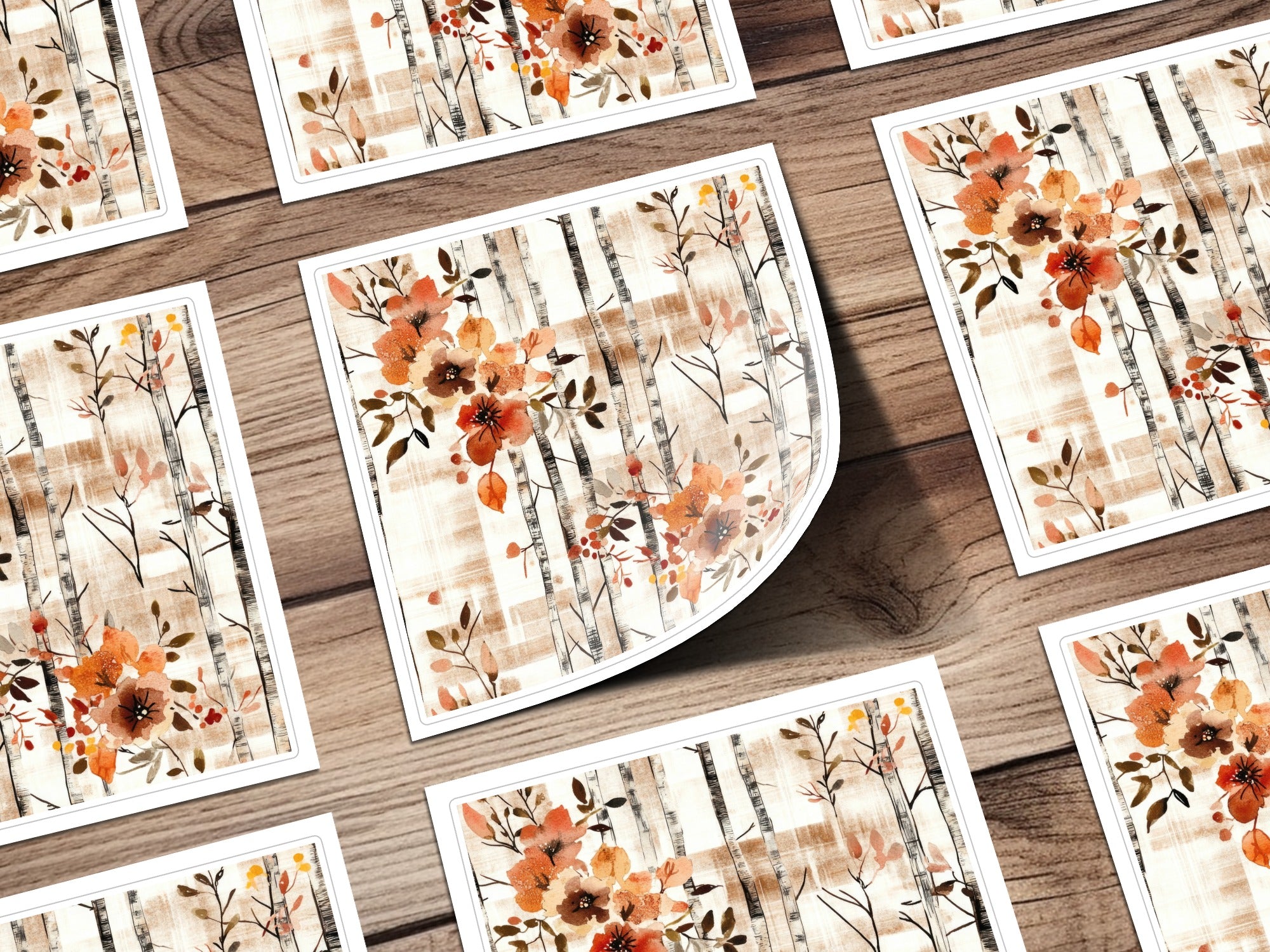 Autumn Birch Trees and Floral Art Print Product