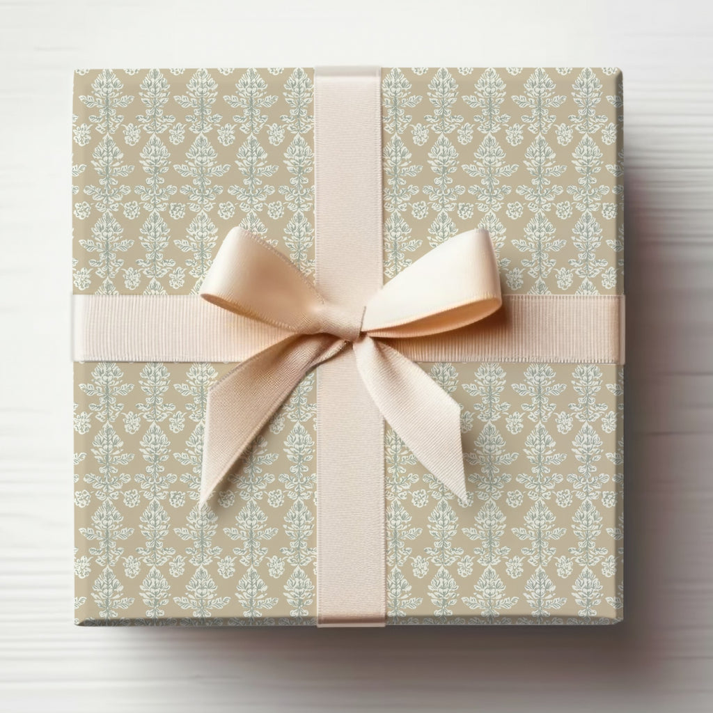 Elegant Beige Floral Gift Box with Ribbon
