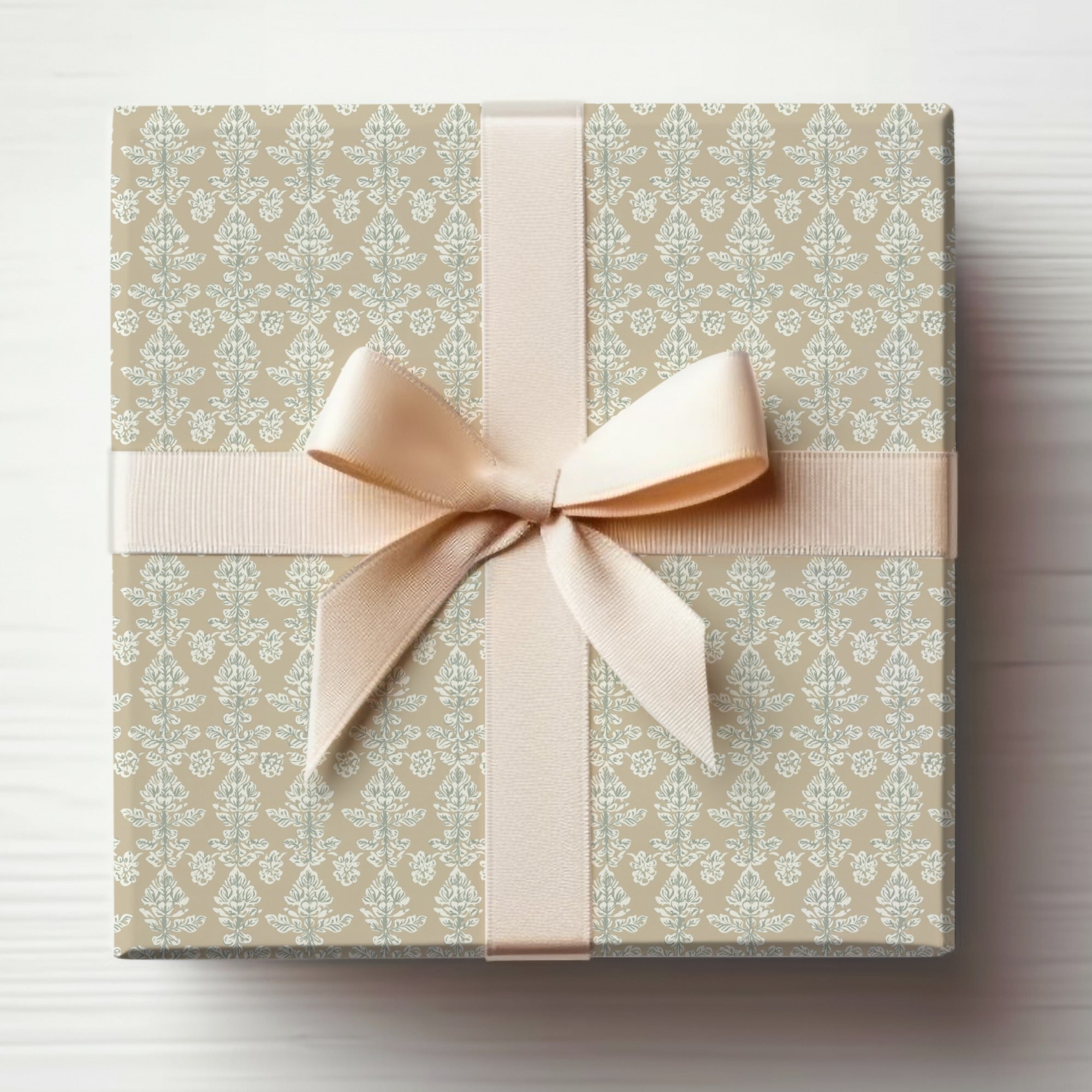 Elegant Beige Floral Gift Box with Ribbon