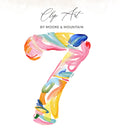 Colorful watercolor "7" clip art by Moore & Mountain.