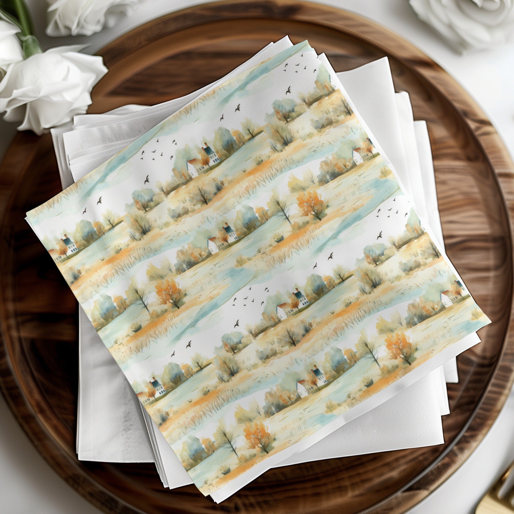 Scenic Countryside Design Disposable Napkins Pack