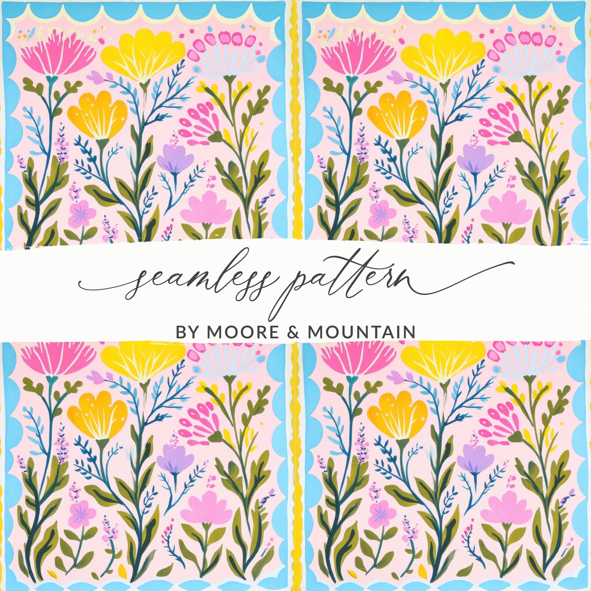Bright Floral Pink and Yellow Seamless Pattern Design