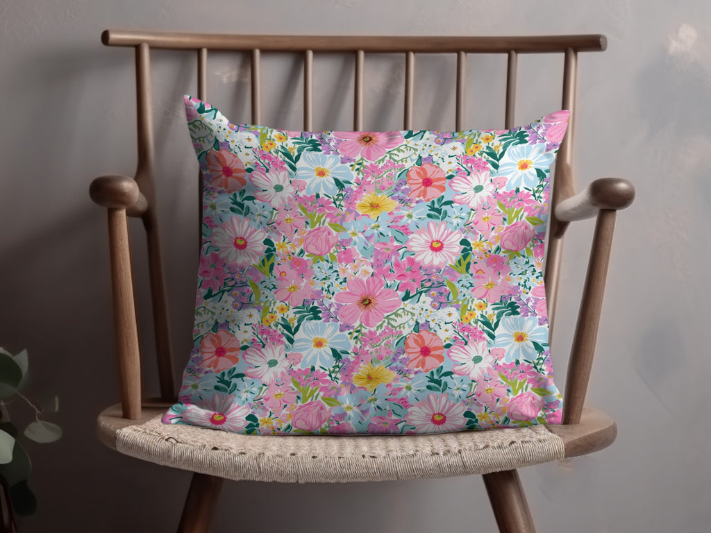 Colorful Floral Print Decorative Throw Pillow