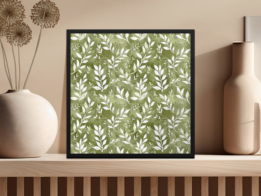 Green and White Botanical Pattern Art Print Decor