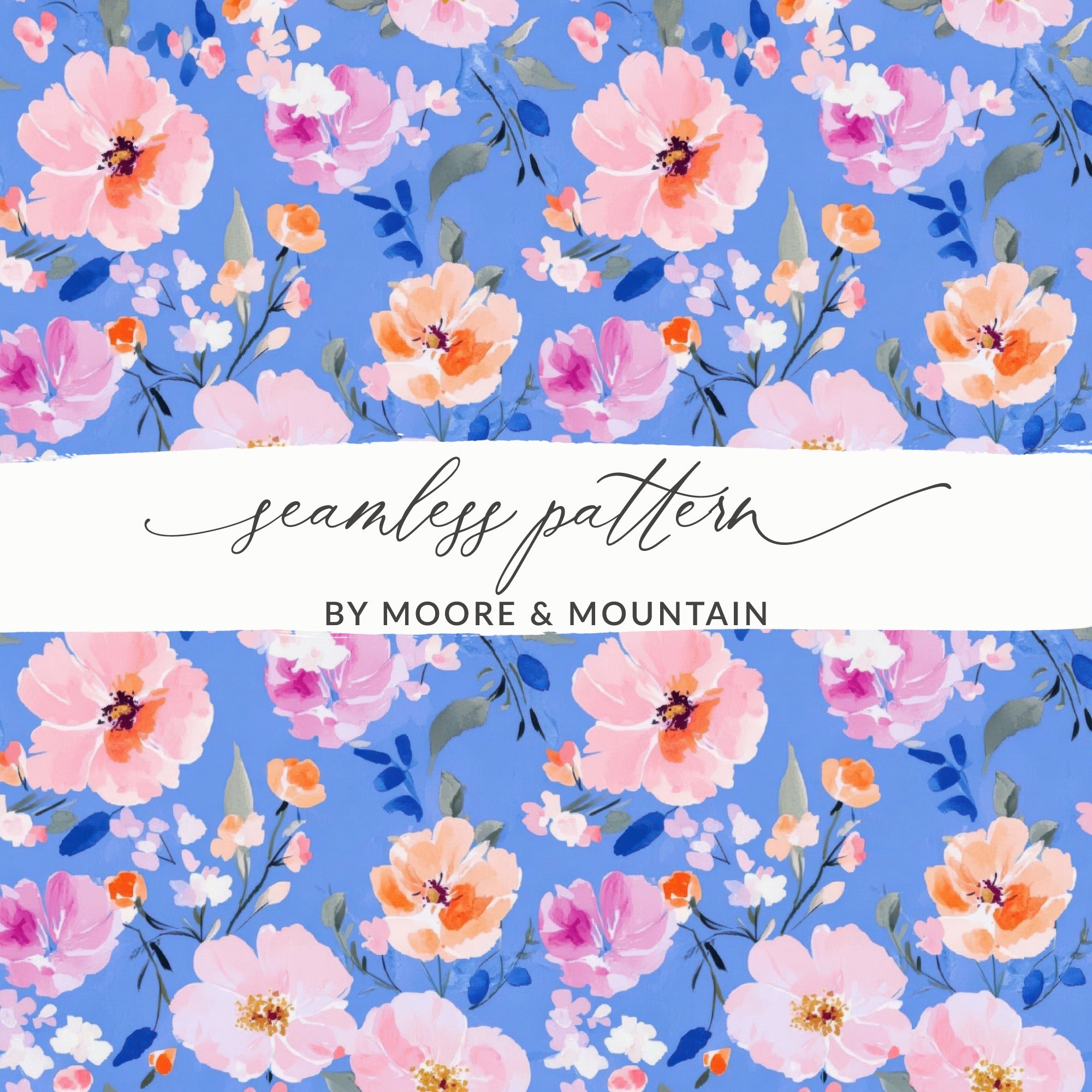 Blue Floral Seamless Pattern Design by Moore & Mountain