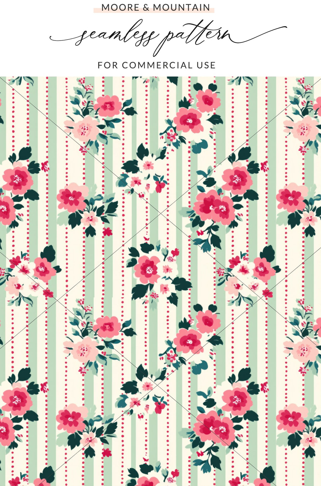 Pink Floral Seamless Pattern with Stripes Design Pack