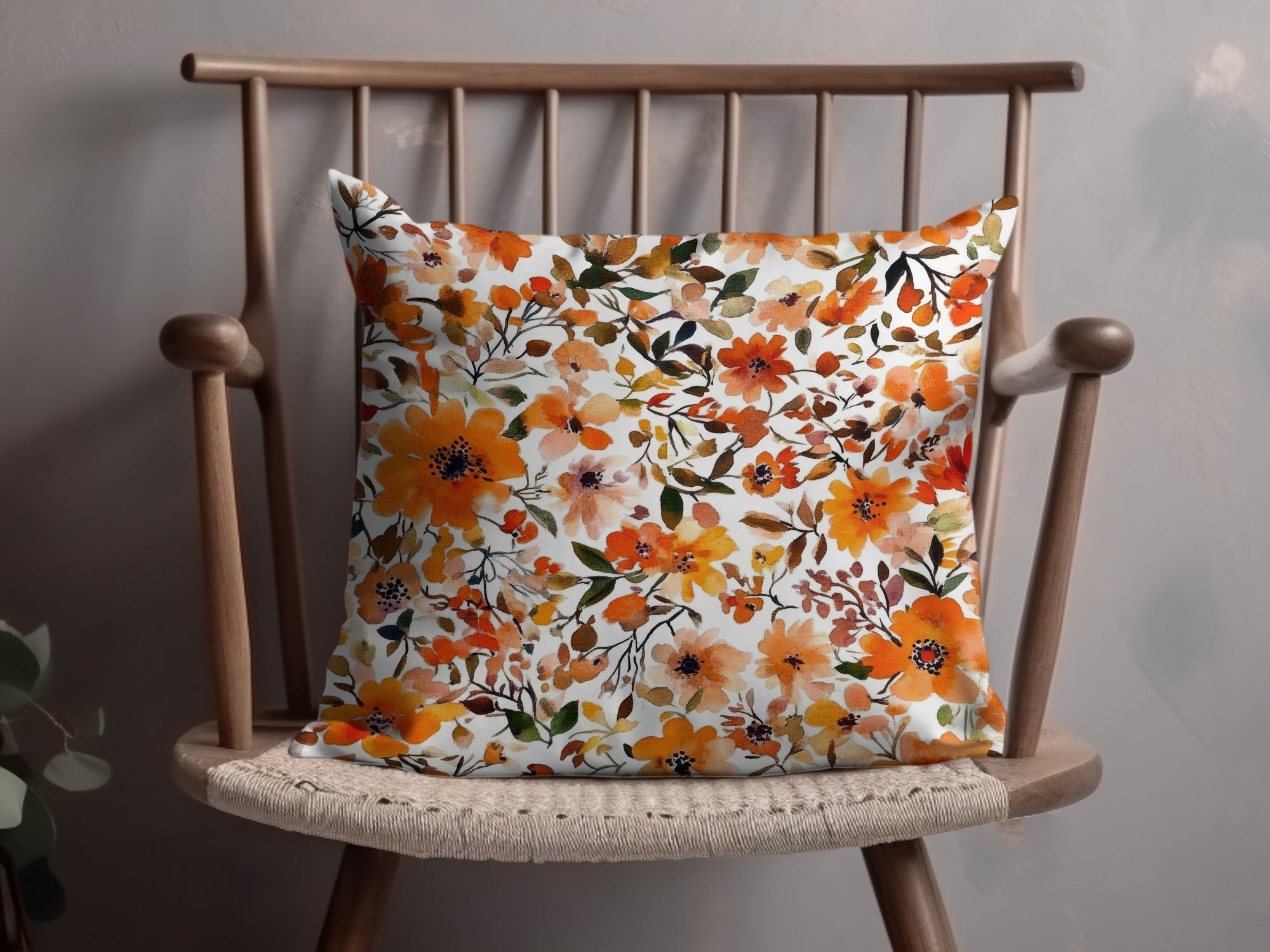 Vibrant Orange Floral Pattern Decorative Throw Pillow