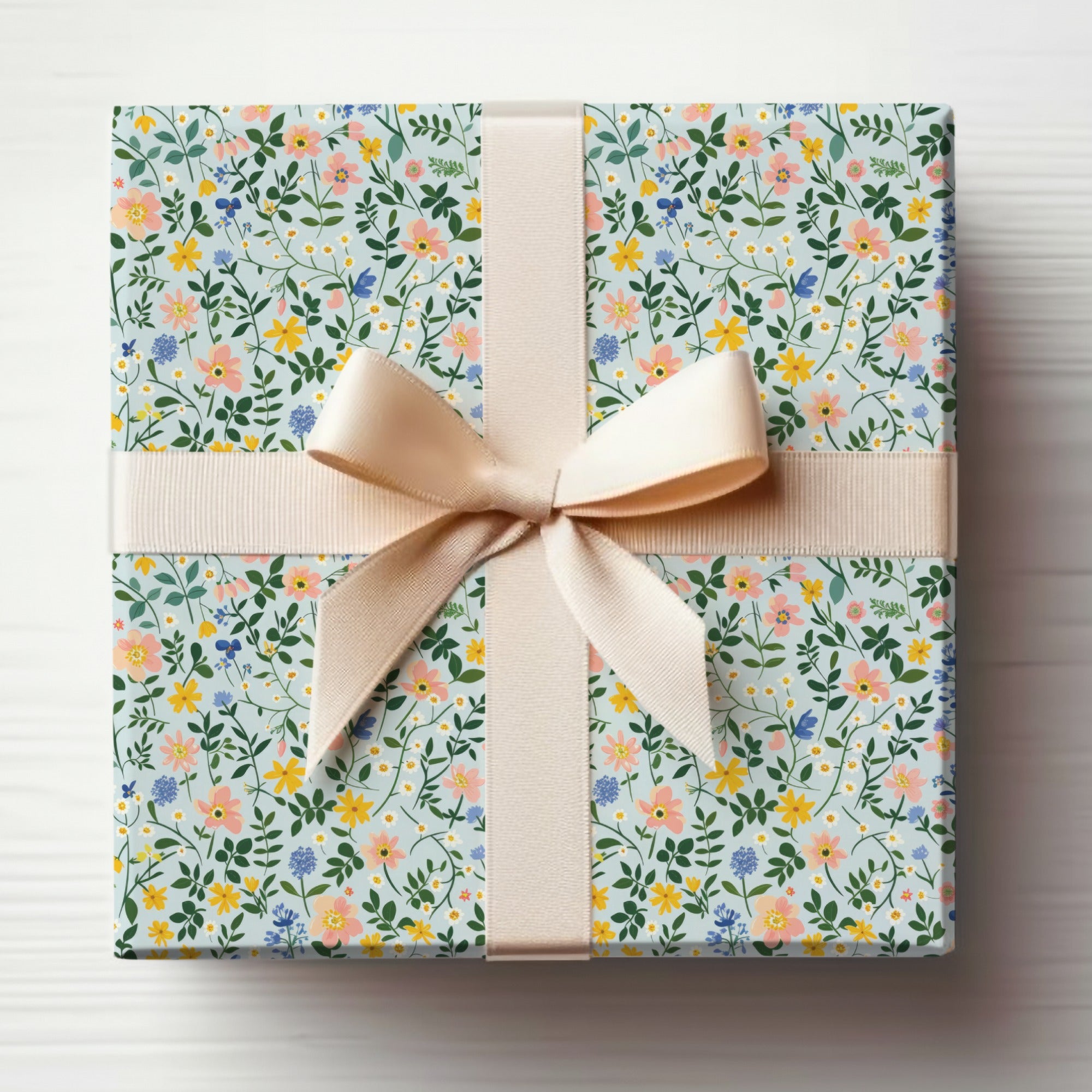 Floral Gift Wrap with Beige Bow for All Occasions