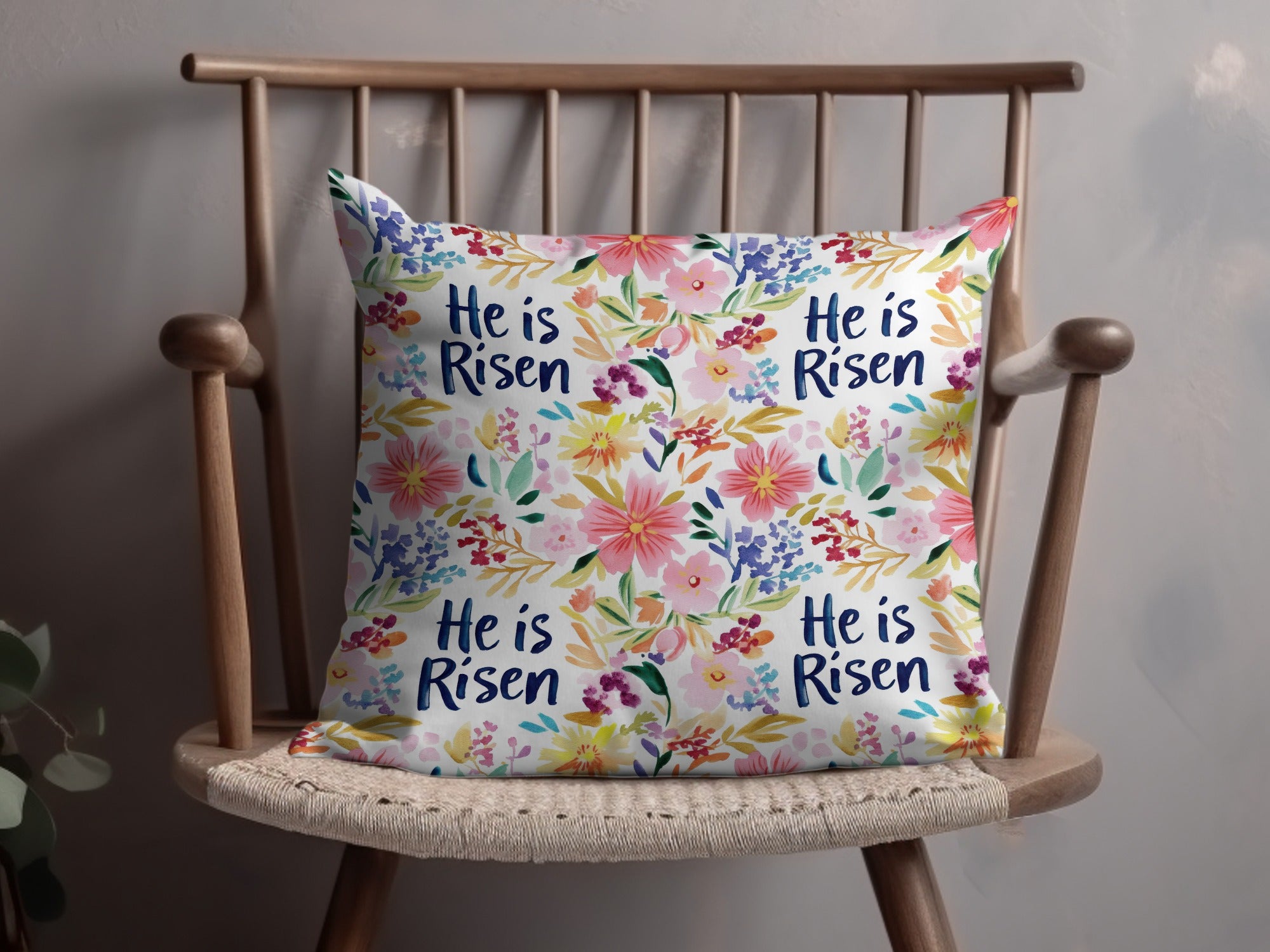 He is Risen Floral Pattern Pillow Home Decor