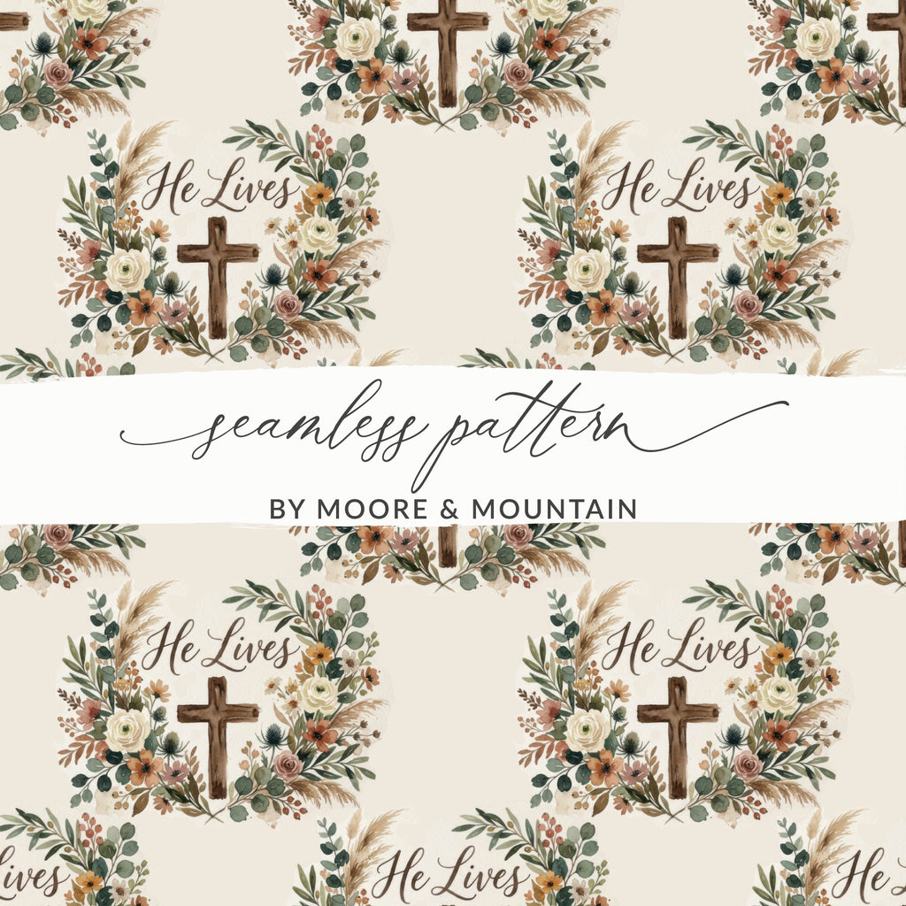 He Lives cross floral seamless pattern BY MOORE & MOUNTAIN product type
Christian
Easter
Religious
Cross
Floral
Wreath
He Lives
Seamless Pattern
Digital Design
Watercolor
Faith
Inspirational
Scripture
Boho
Botanical
Spring Design
Moore Mountain
Easter Floral
Pale Aesthetic
Unique Pattern