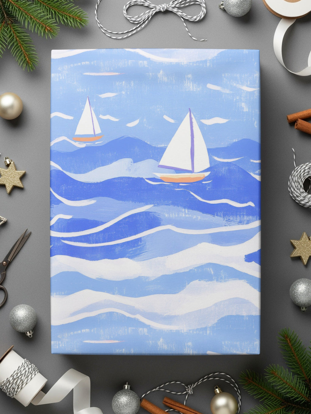 Nautical Digital Paper, Sailing Boat Pattern, Blue Sea Illustration, Seamless Texture, Scrapbook Paper, Downloadable Art, JPEG Files