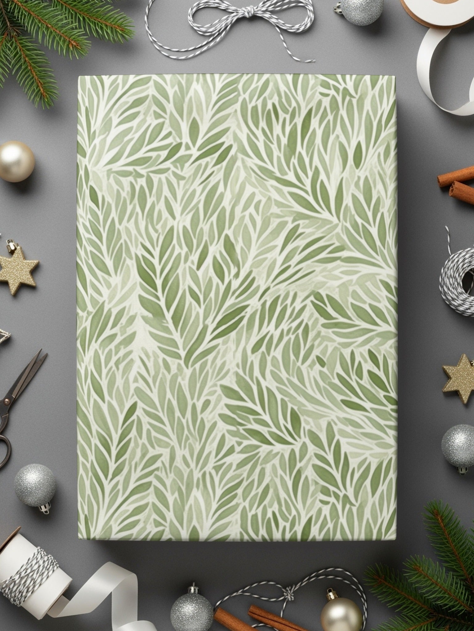 Elegant Green Foliage Patterned Wrapping Paper