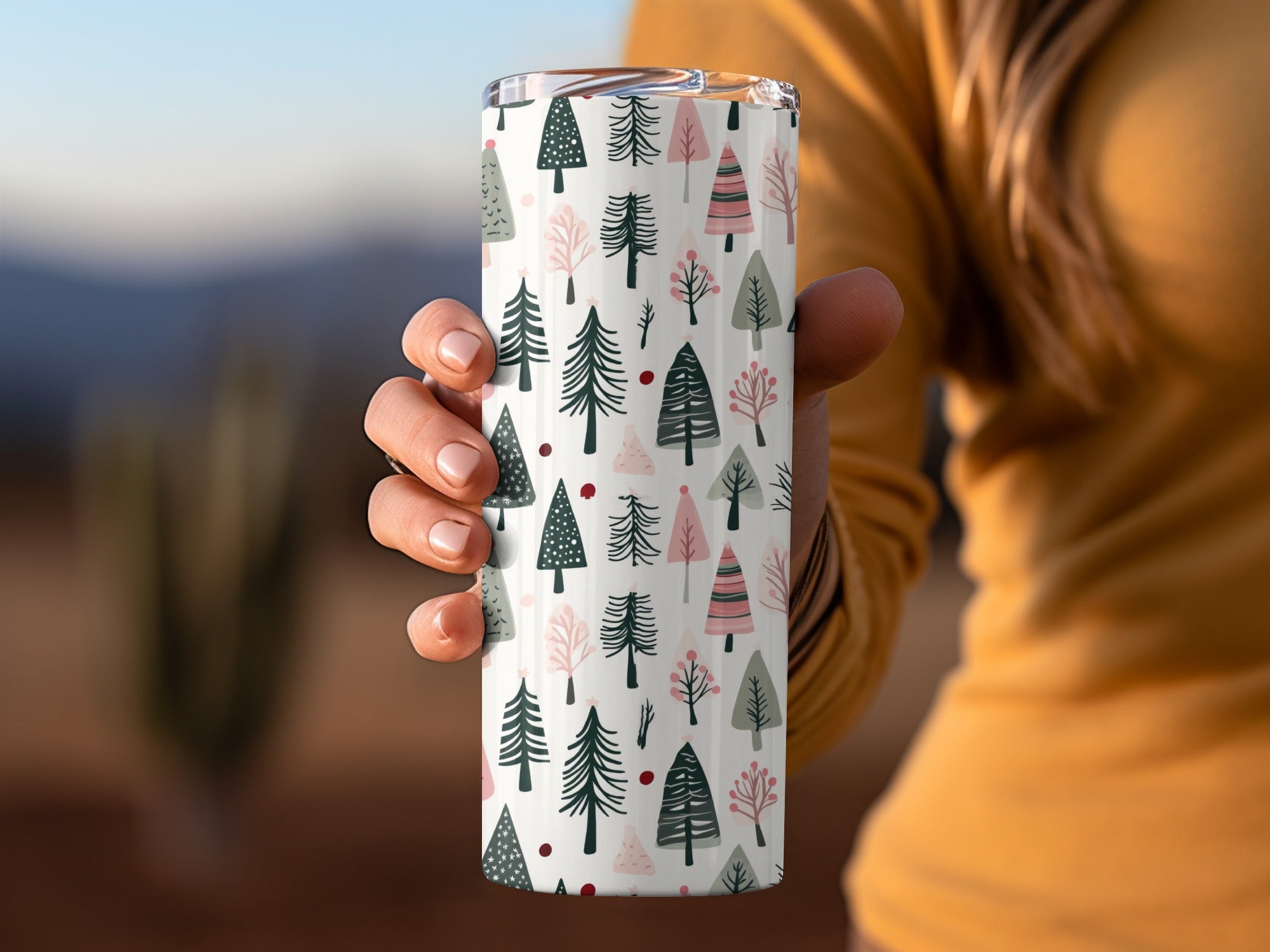 Festive Evergreen Tree Patterned Tumbler Bottle