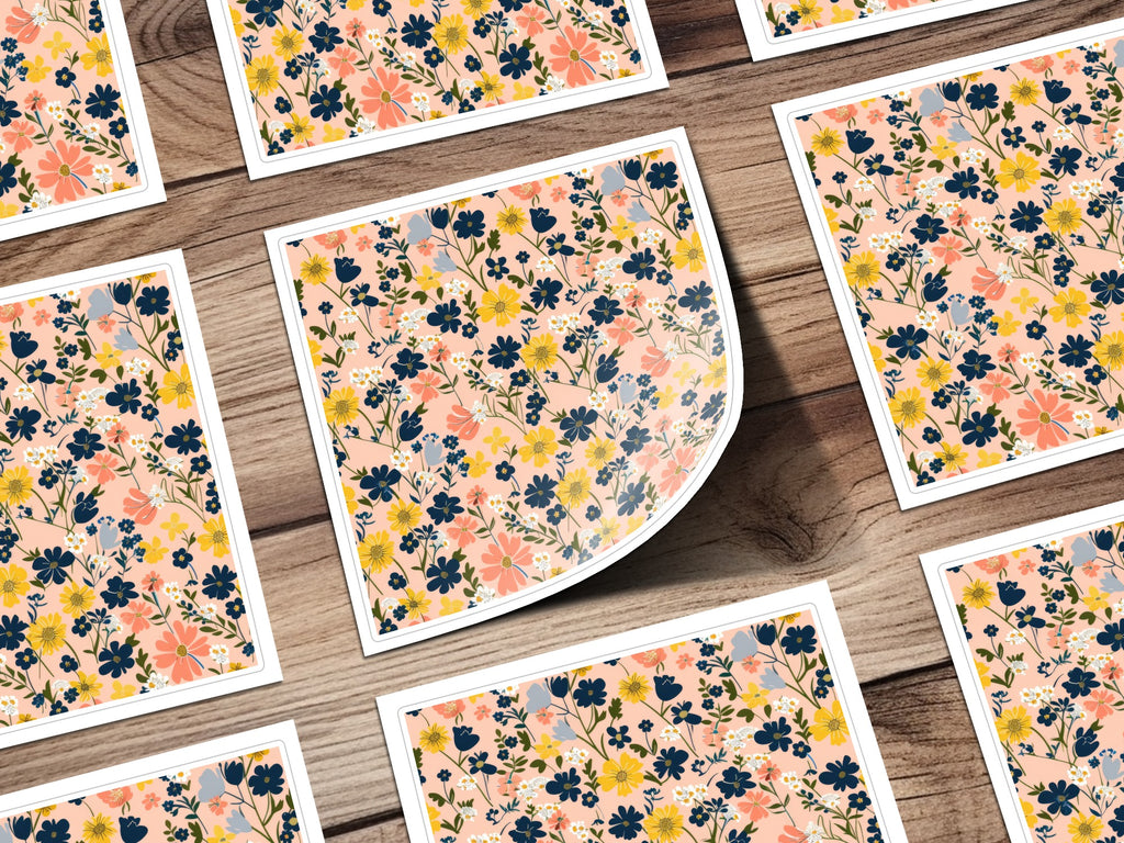 Vibrant Floral Pattern on Peach Background Poster Print