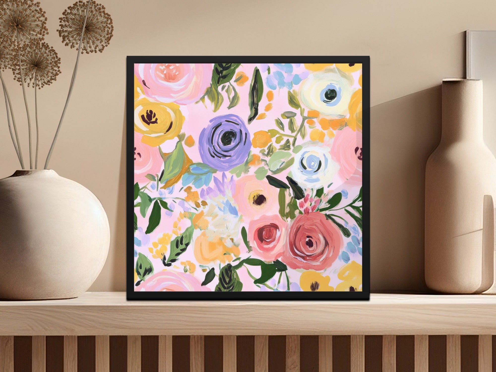 Pink Seamless Pattern, Modern Gouache Painted Floral Digital Paper, Abstract Floral Print, Roses Digital Product, Flower Fabric Design