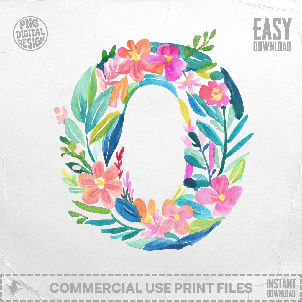 Watercolor floral number 0 with "Easy Download" text.