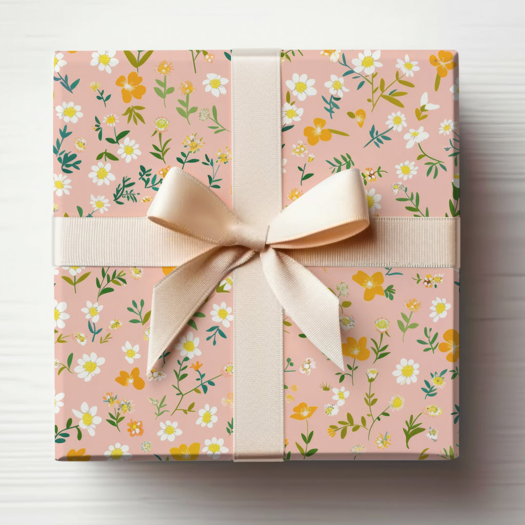 Pink Floral Pattern Gift Box with Cream Ribbon