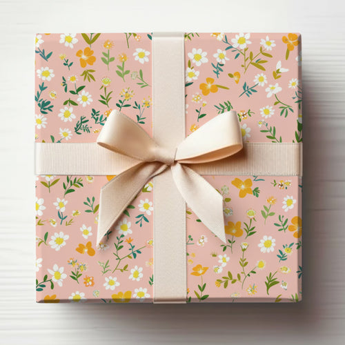 Pink Floral Pattern Gift Box with Cream Ribbon