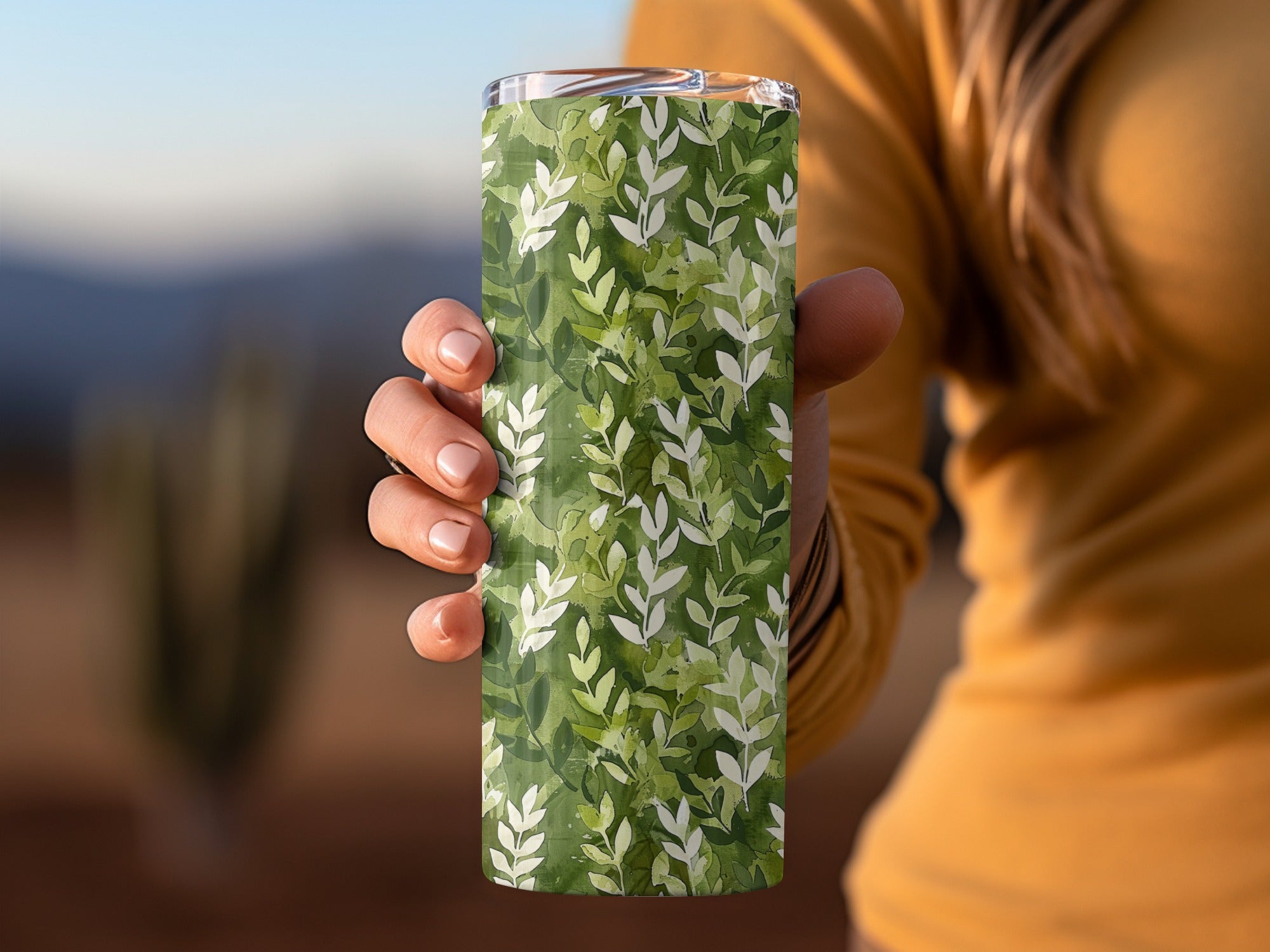 Green Leaf Pattern Insulated Tumbler Cup Drinkware