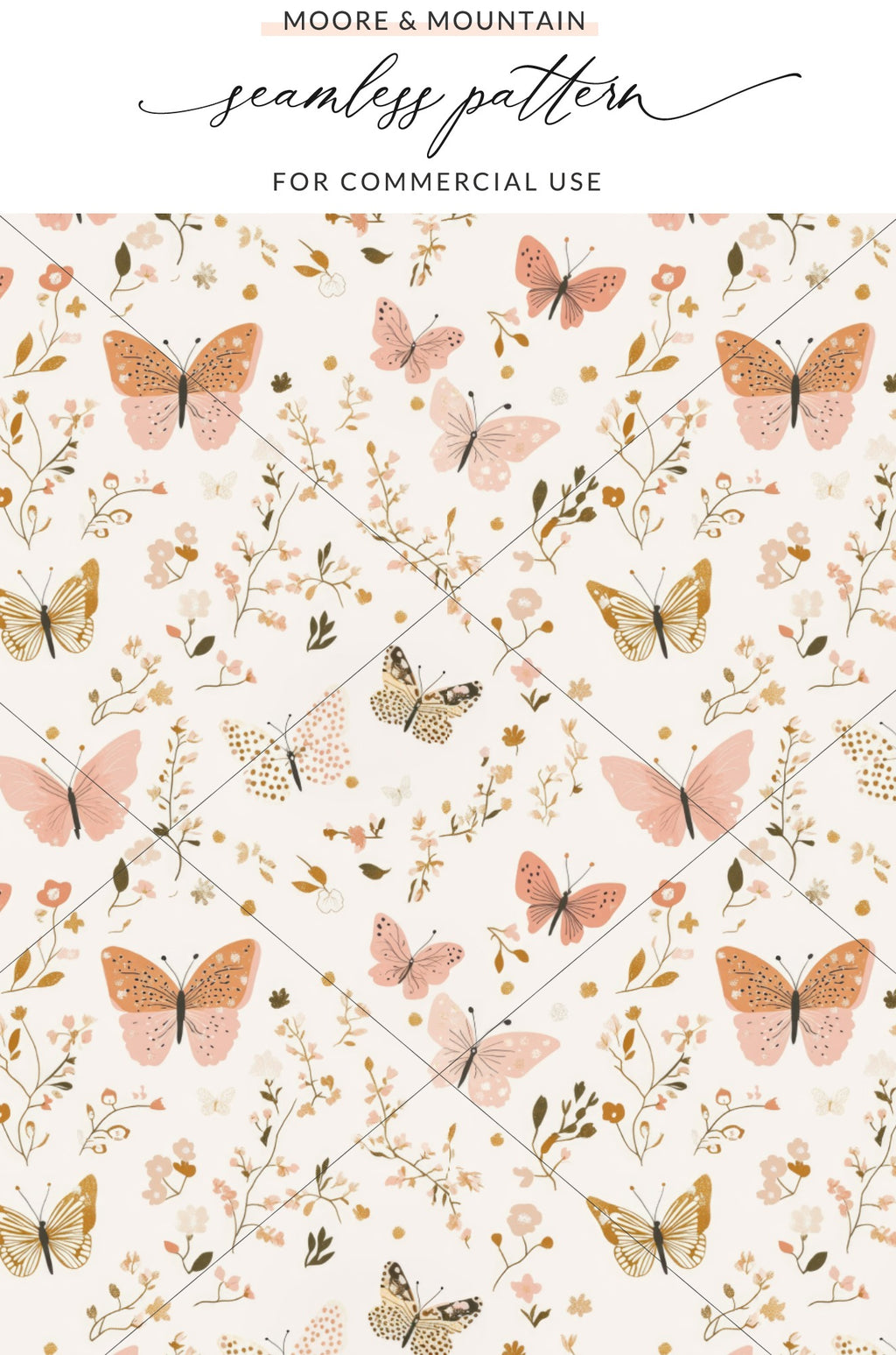 Elegant Floral Butterfly Seamless Pattern Digital Design