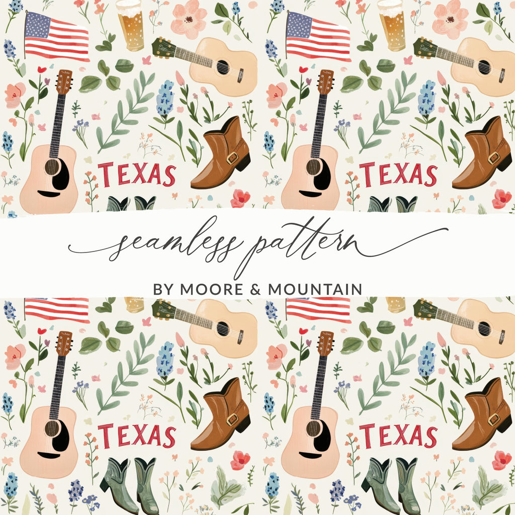 Texas Themed Seamless Pattern With Guitars and Boots