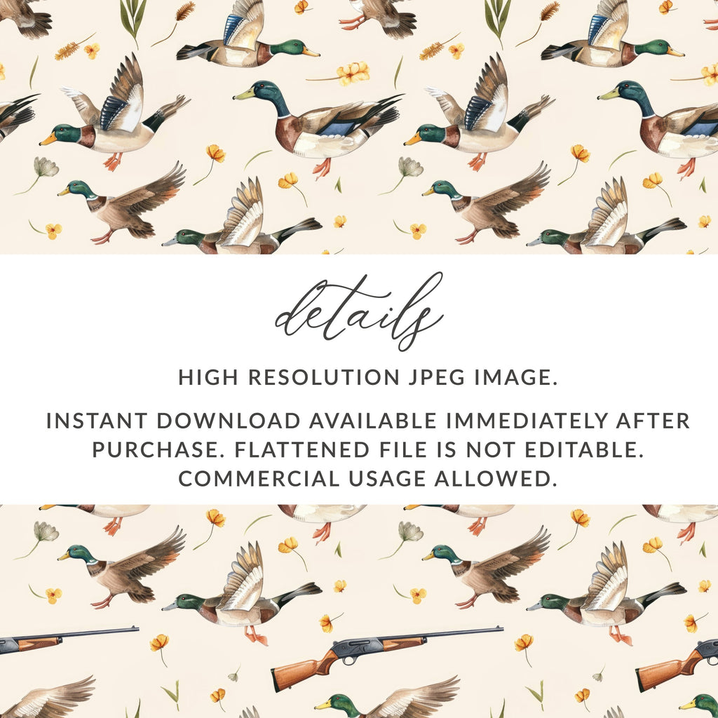 Flying Ducks and Hunting Rifle Watercolor Art Pattern