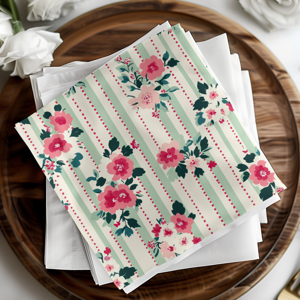 Vintage Floral Design Striped Napkins for Special Events