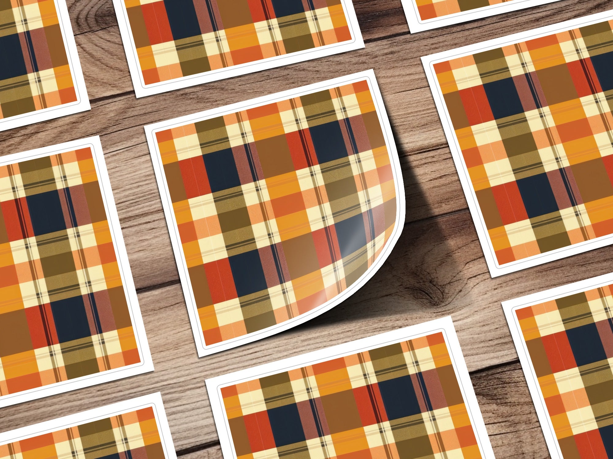 Autumn Plaid Pattern Sticker Set for Crafts and Decor