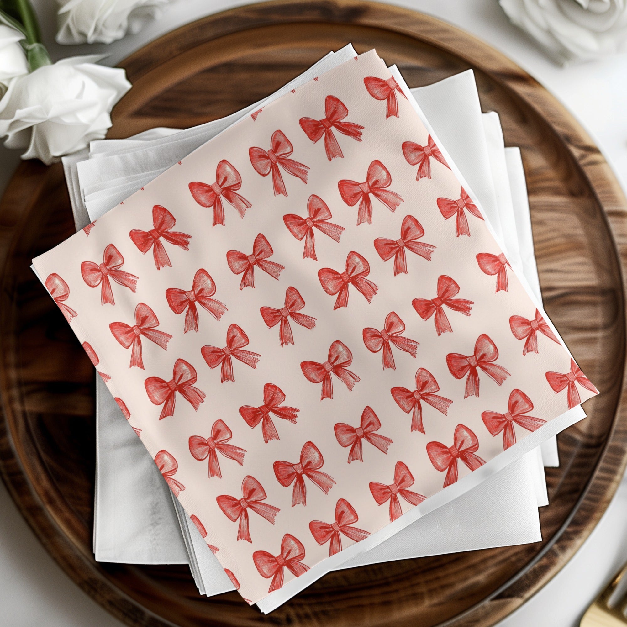 Red Bows Patterned Cloth Napkins for Special Occasions