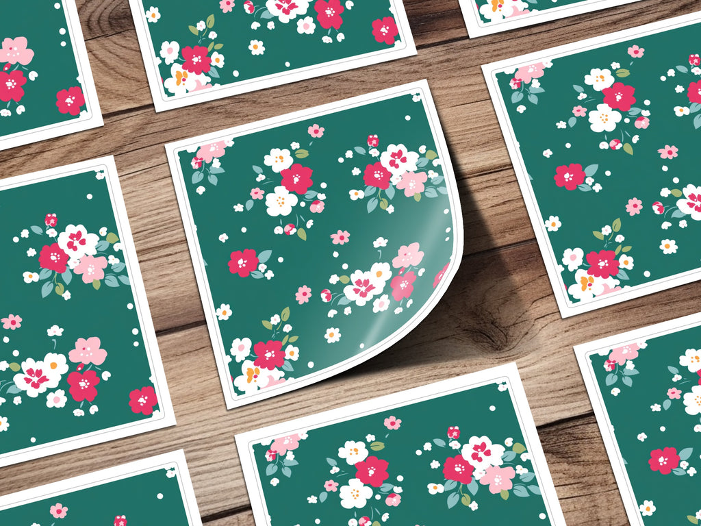 Cheerful Green Floral Pattern Print Sticker Sheets