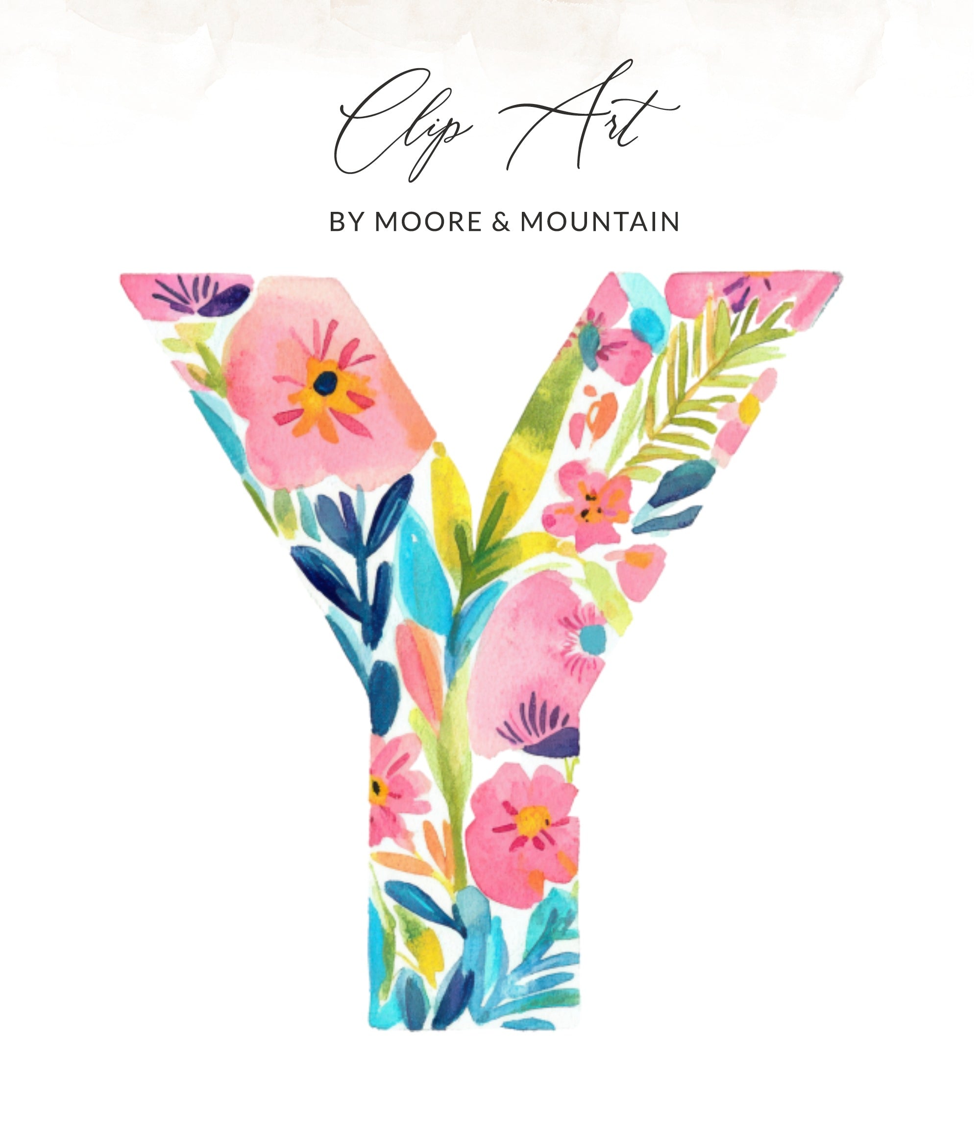 Floral letter Y clip art with "Clip Art" and "BY MOORE & MOUNTAIN" text.