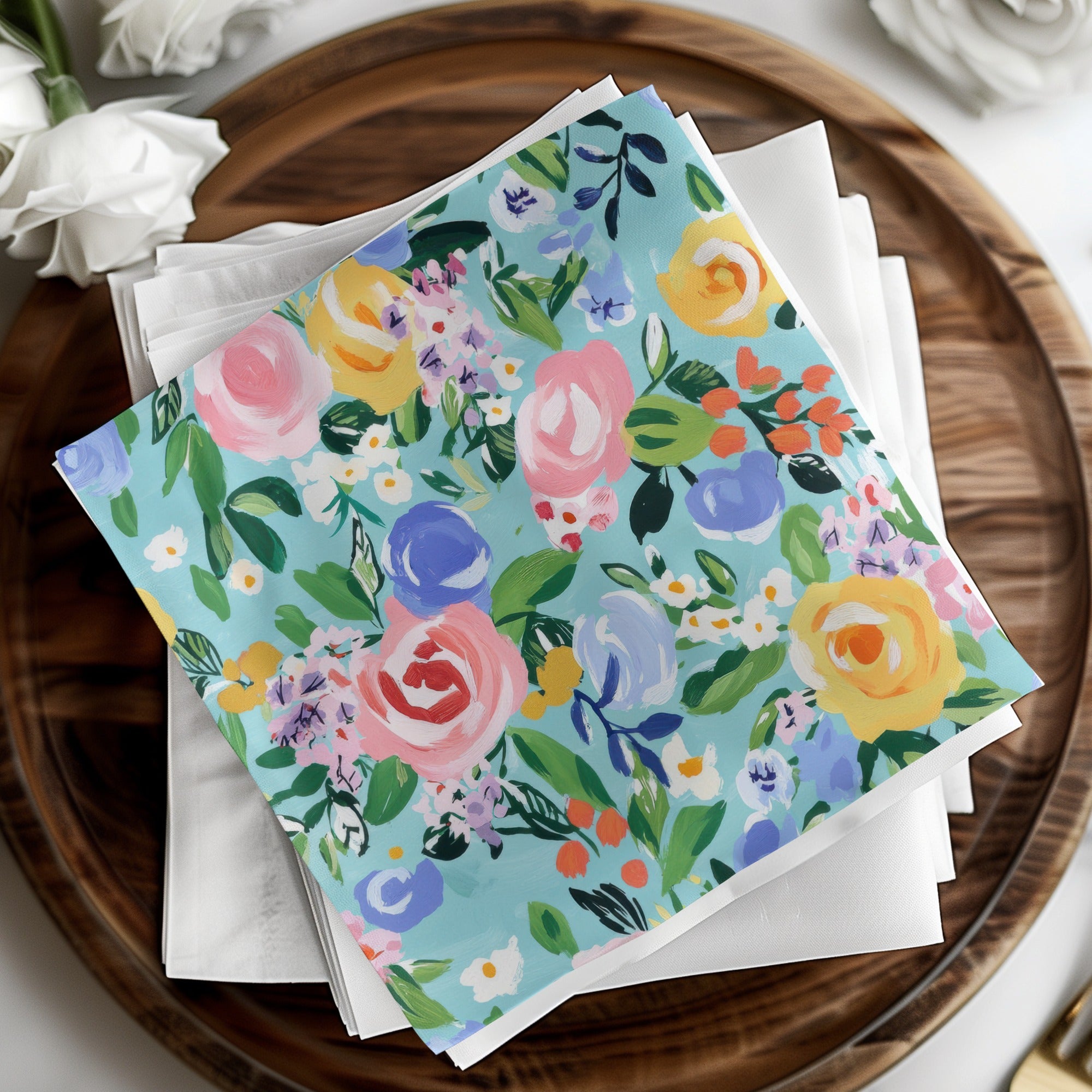 Blue Abstract Floral Seamless Pattern Digital Paper, Acrylic Spring Ditsy Flower Background, Fine Art Floral, Modern Gouache Painted Design