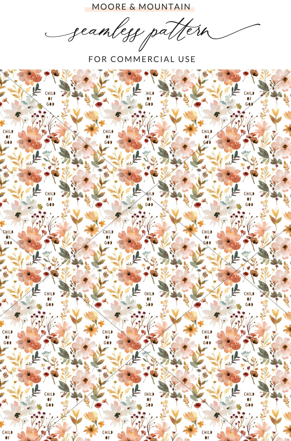 Child of God Floral Seamless Pattern for Commercial Use