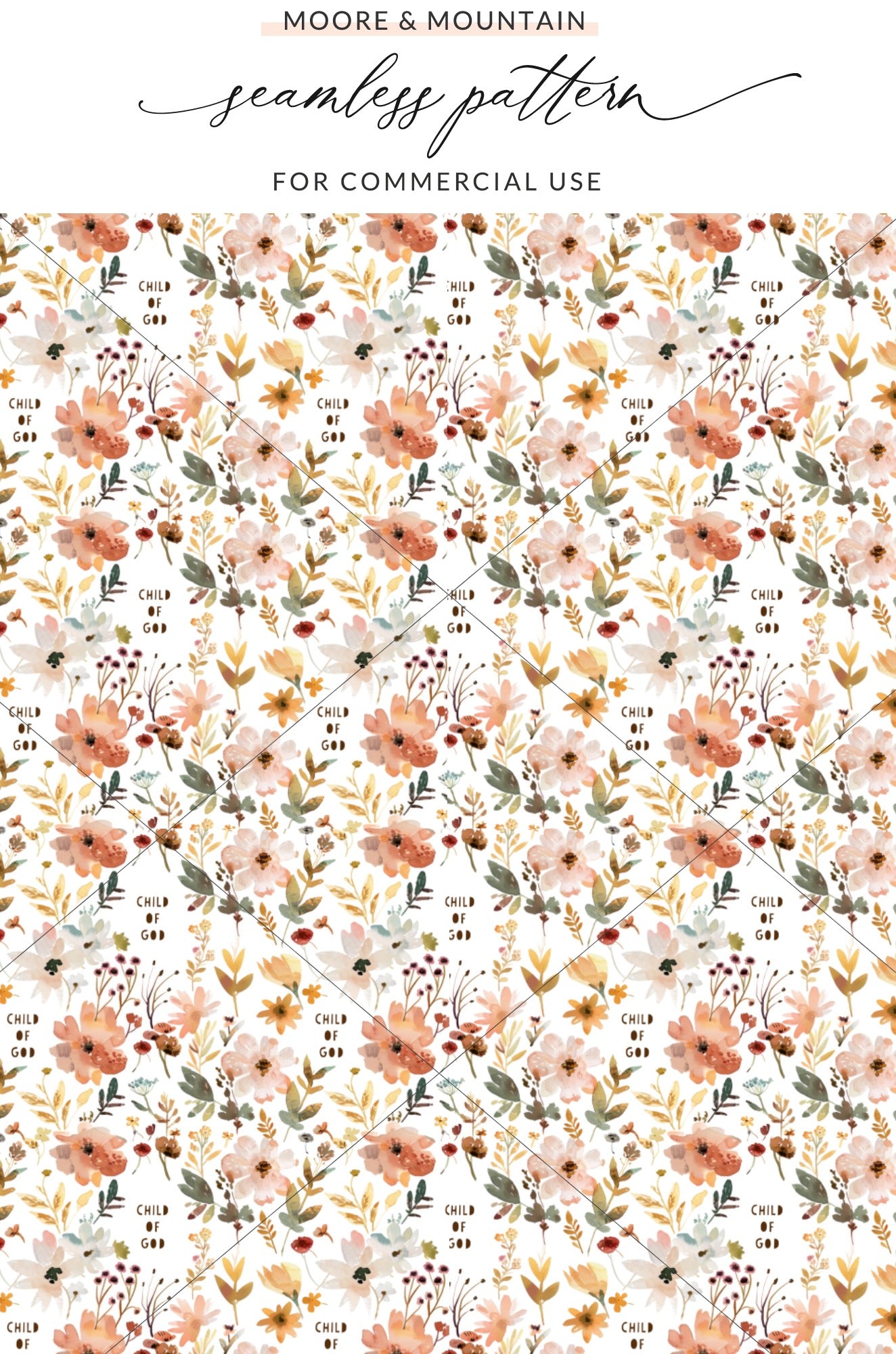 Child of God Floral Seamless Pattern for Commercial Use