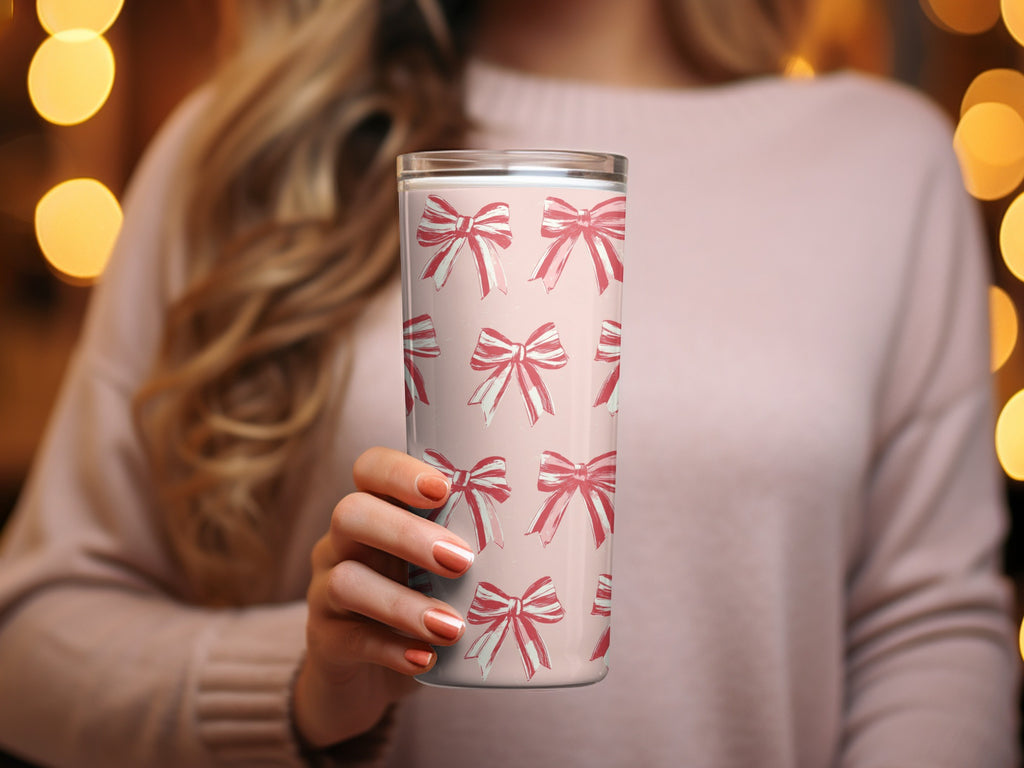 Pink Ribbon Pattern Insulated Tumbler Travel Mug