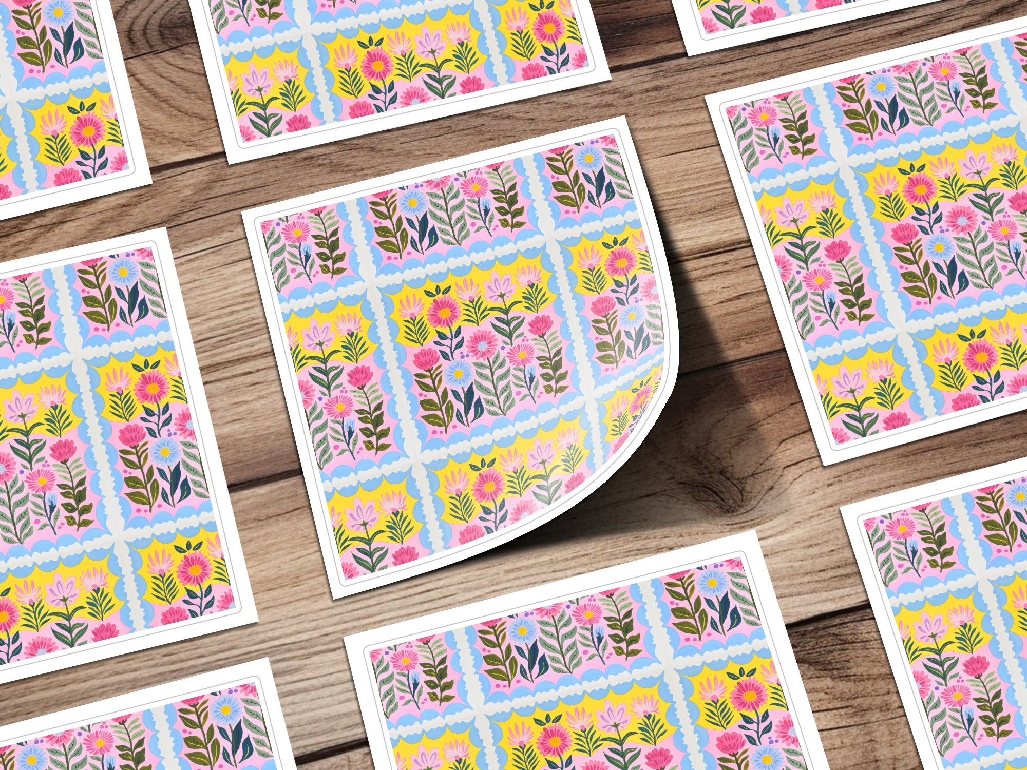 Vibrant Colorful Floral Pattern Square Art Decor